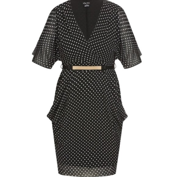 City Chic Polka Dot Faux Wrap Dress - Picture 2 of 2